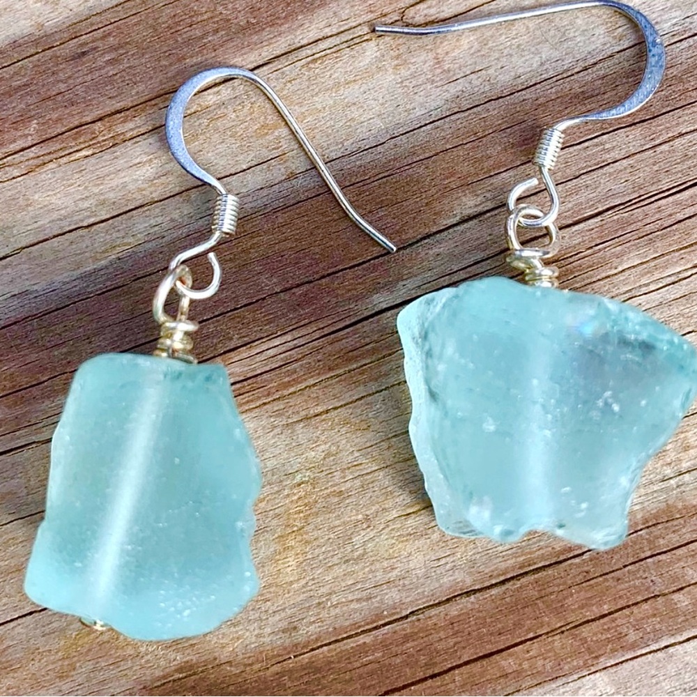 COPY - SOLD Aquamarine Genuine Earrings. Natural ruff cut.Large . - Picture 3 of 6